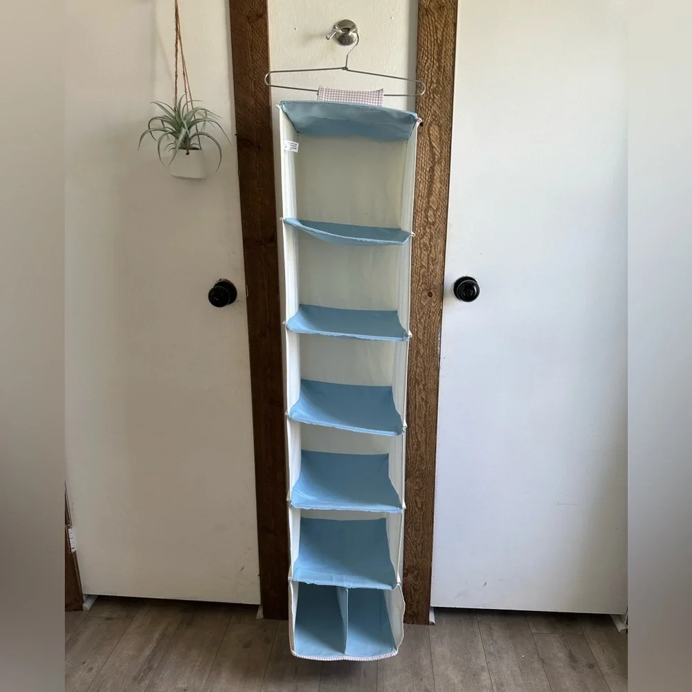 Blue Hanging 7 Cube Closet Organizer + Metal Hanger